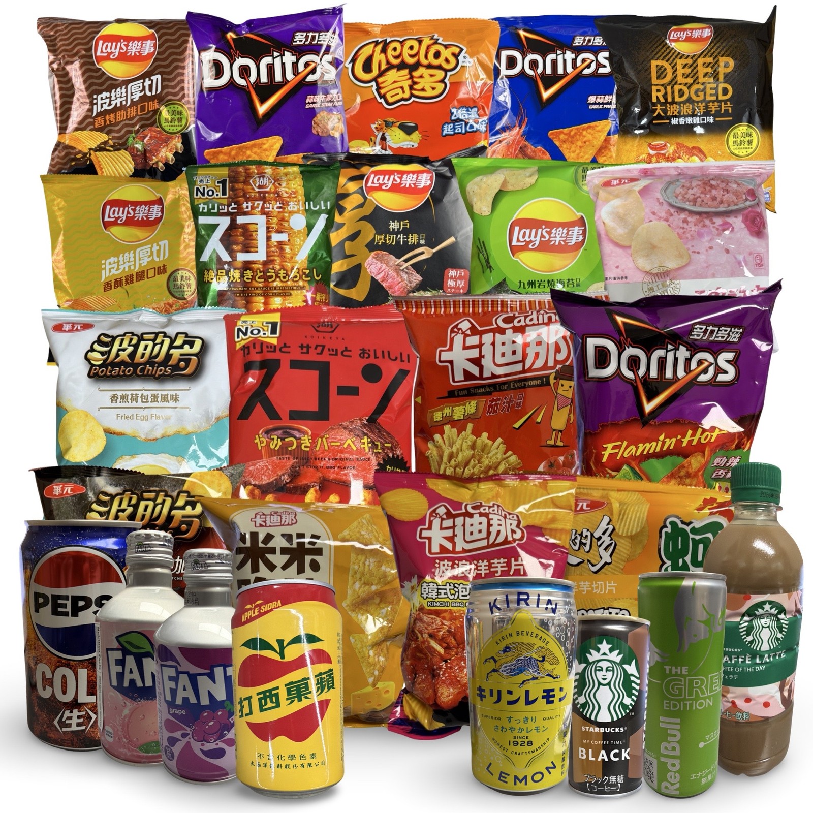 Imported Asian Japanese Chips and Drinks Sampler – 4 Unique Beverages, 6 Unique