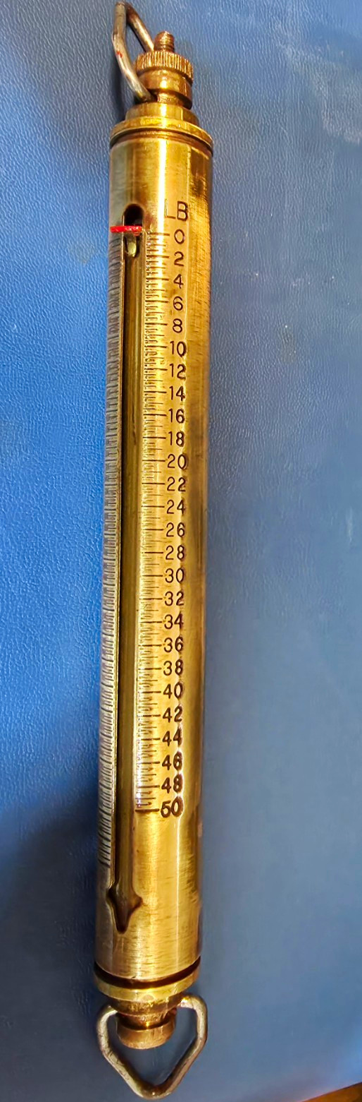 Chatillon Model IN-50 Brass Hanging Spring Scale with Ring Hook Weight Markings Chatillon Model IN-50 Brass Hanging Spring Scale with Ring Hook Weight Markings