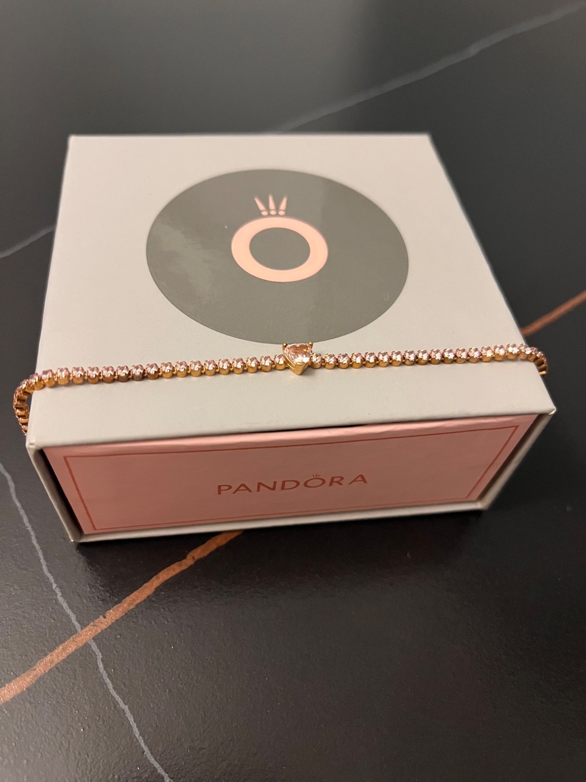 PANDORA Timeless Sparkling Heart Tennis Bracelet Rose Gold Plated Pink Crystals