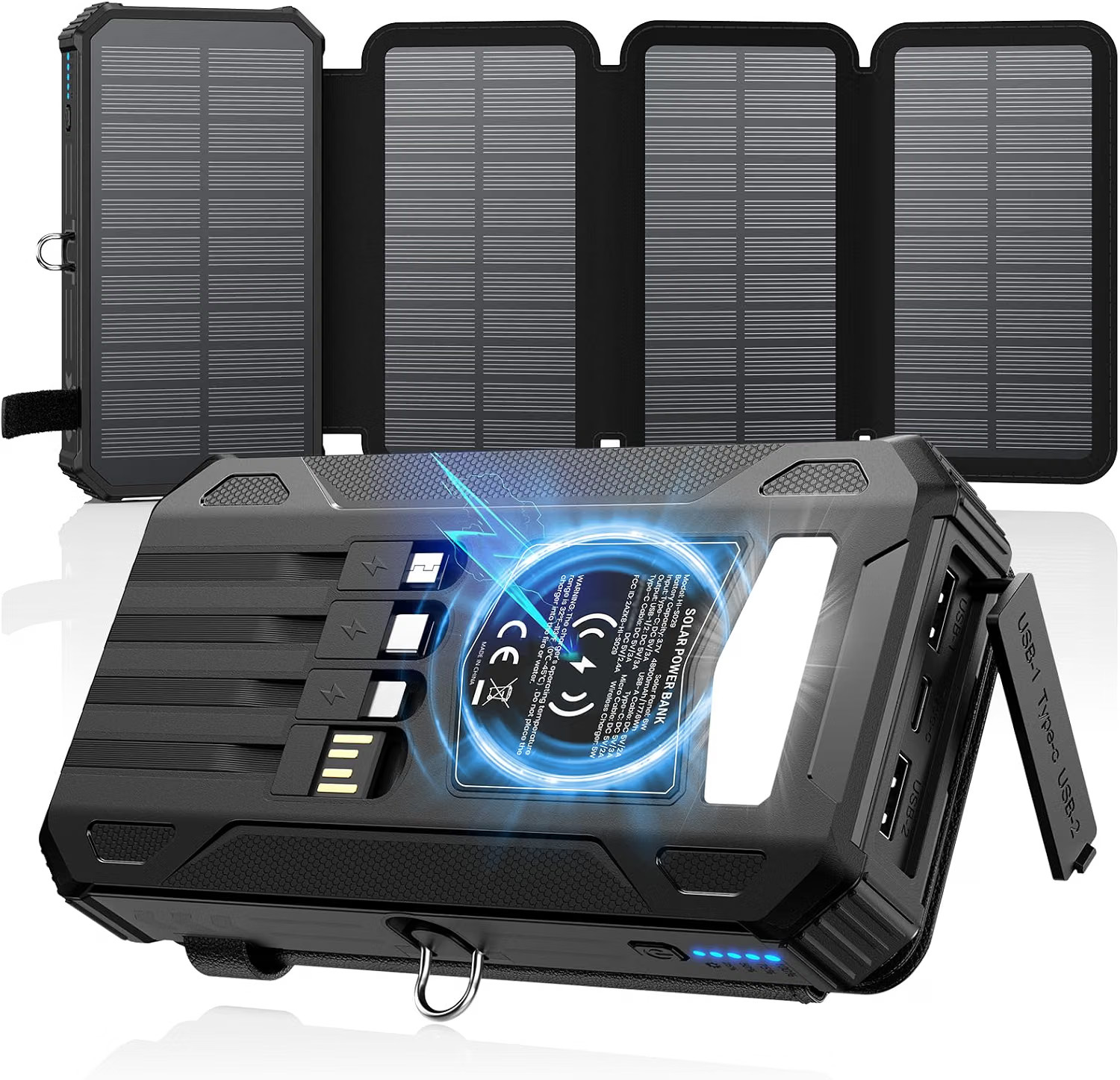 Solar Power Bank 48000mAh Built in 4Cables,Wireless Portable Charger,Solar Charg