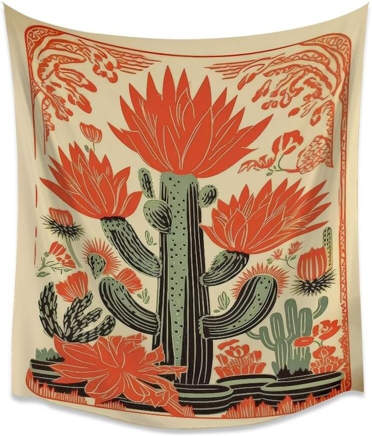 Vintage Mexican Cactus tapestry wall art Colourful Mexican Art Print