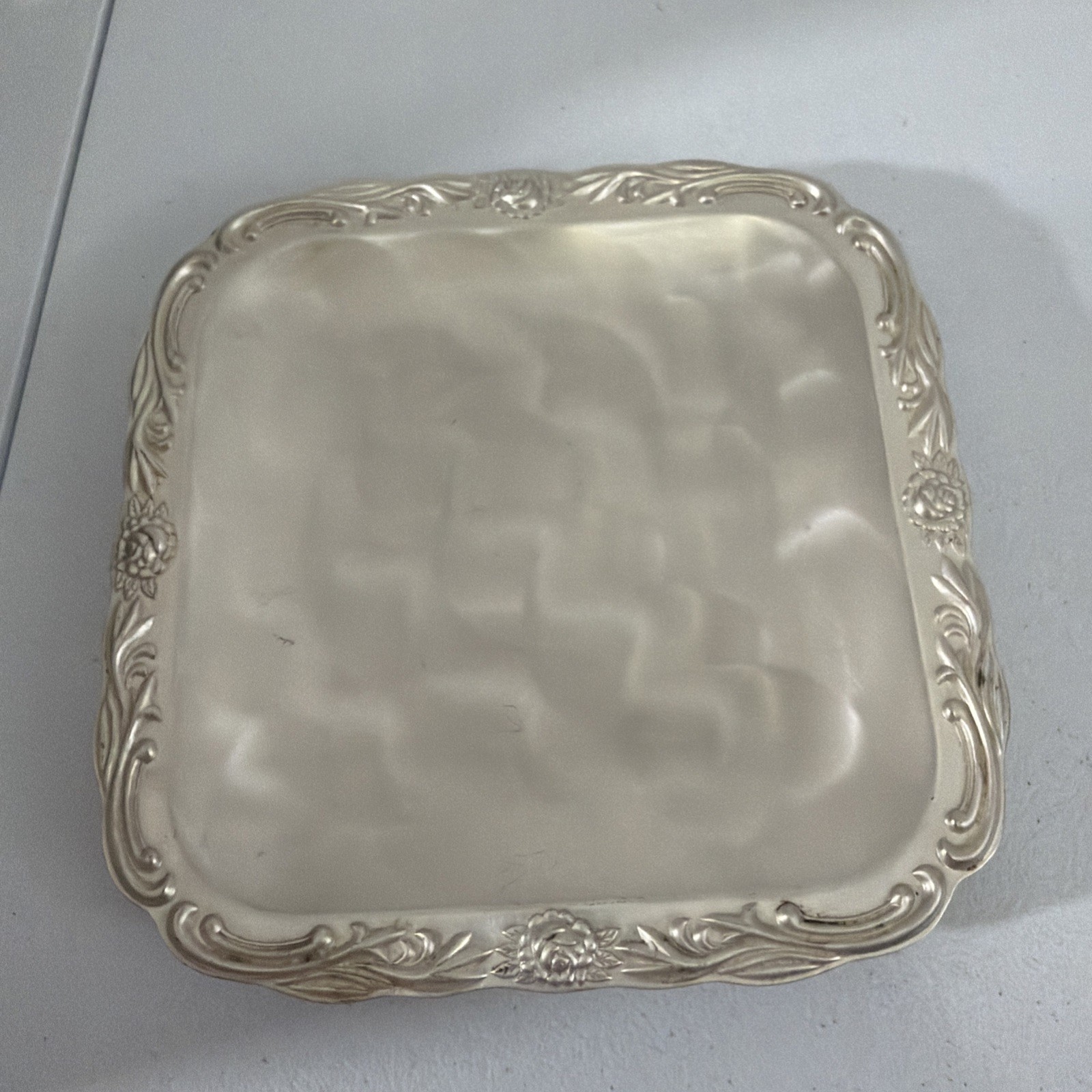 Vintage Gambles  Silver Plated Ornate Footed ServingTray With Floral Rose border