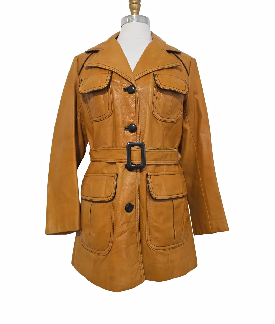 Vintage 1970s The Tannery Brown Safari Leather Jacket Montgomery Ward M/L