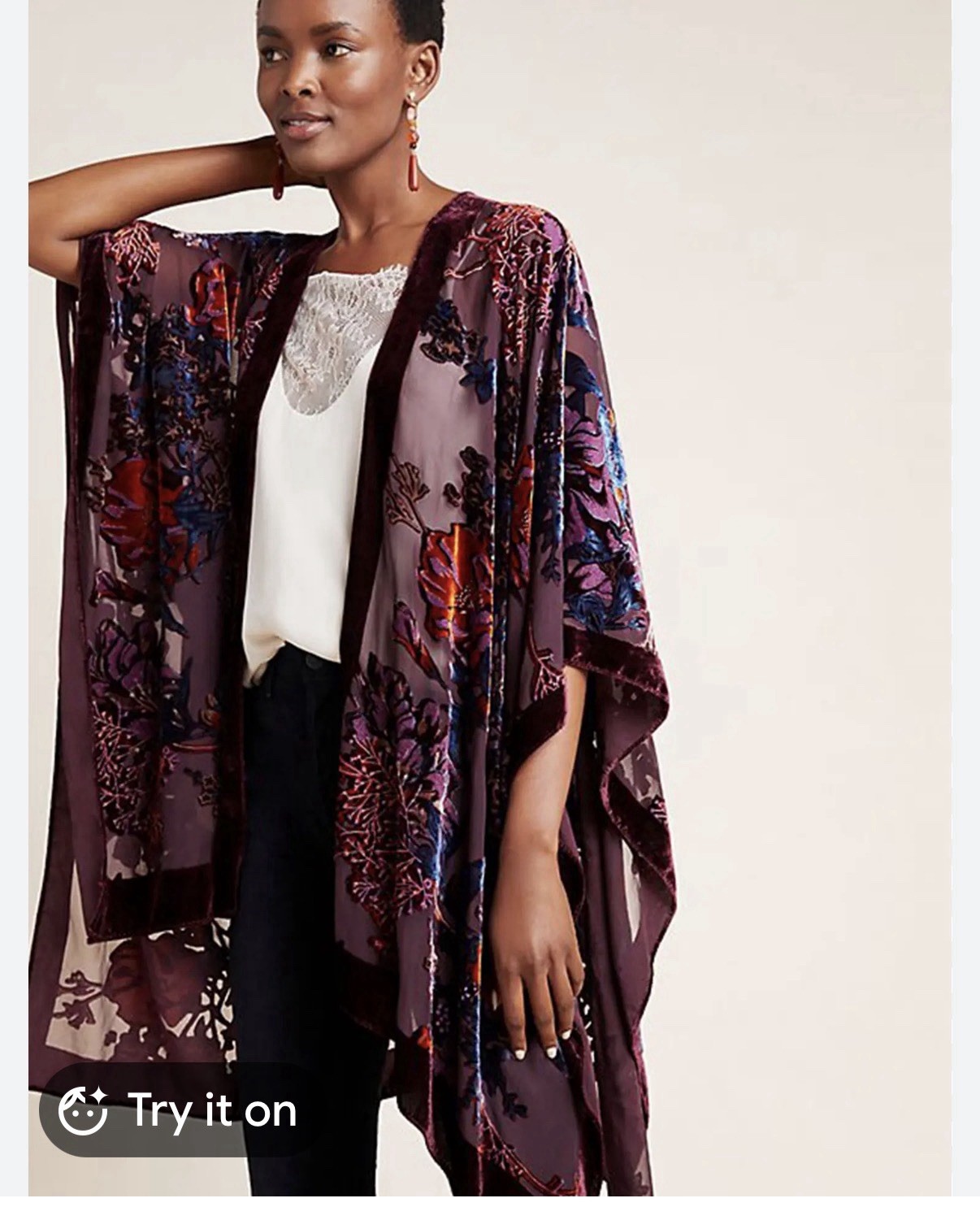 Wehello Maroon Velvet Burnout Floral Kimono OS One Size Duster Wrap Wehello Maroon Velvet Burnout Floral Kimono OS One Size Duster Wrap