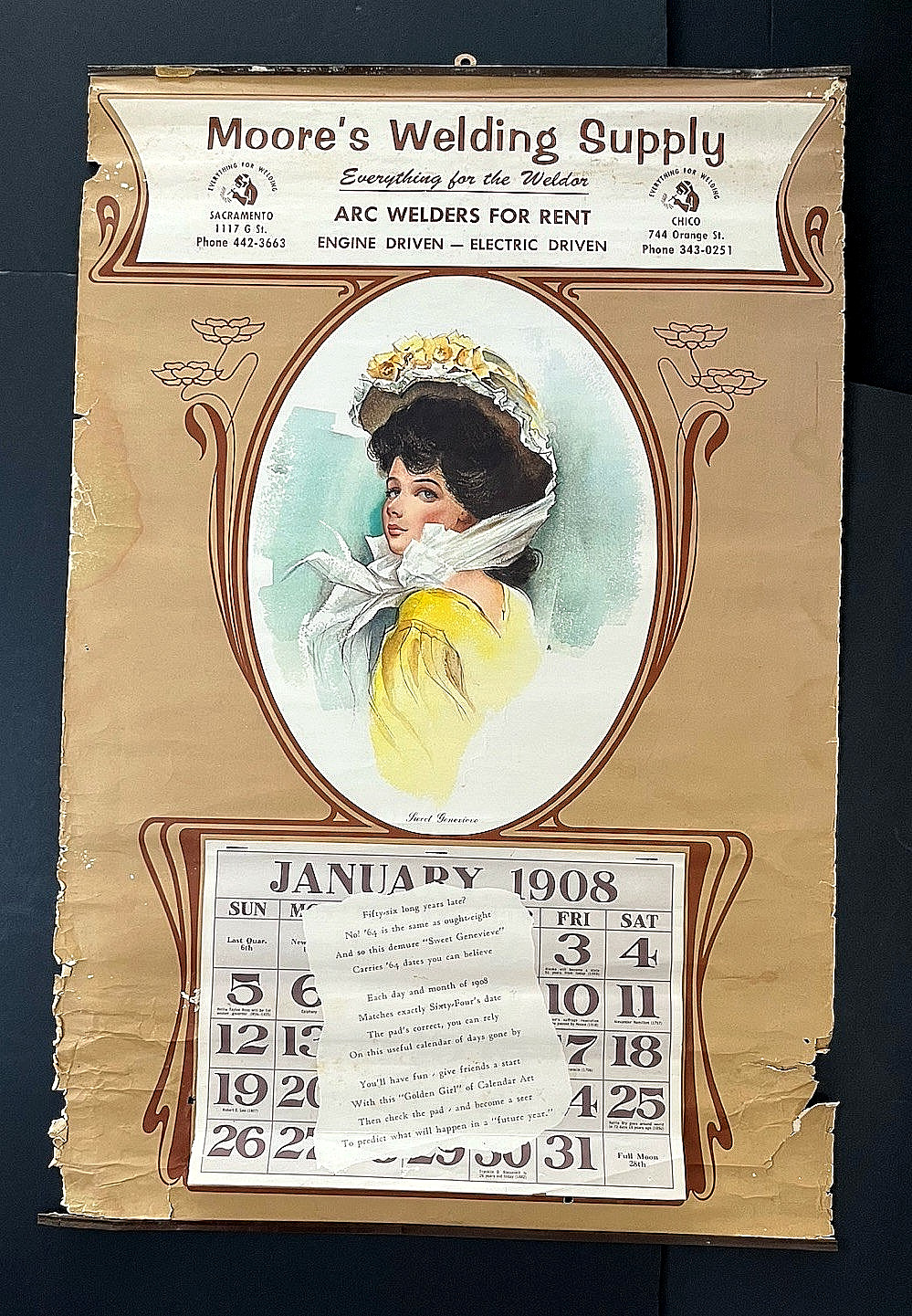 Antique 1908 MOORE'S WELDING SUPPLY Sacramento California Advertising Calendar