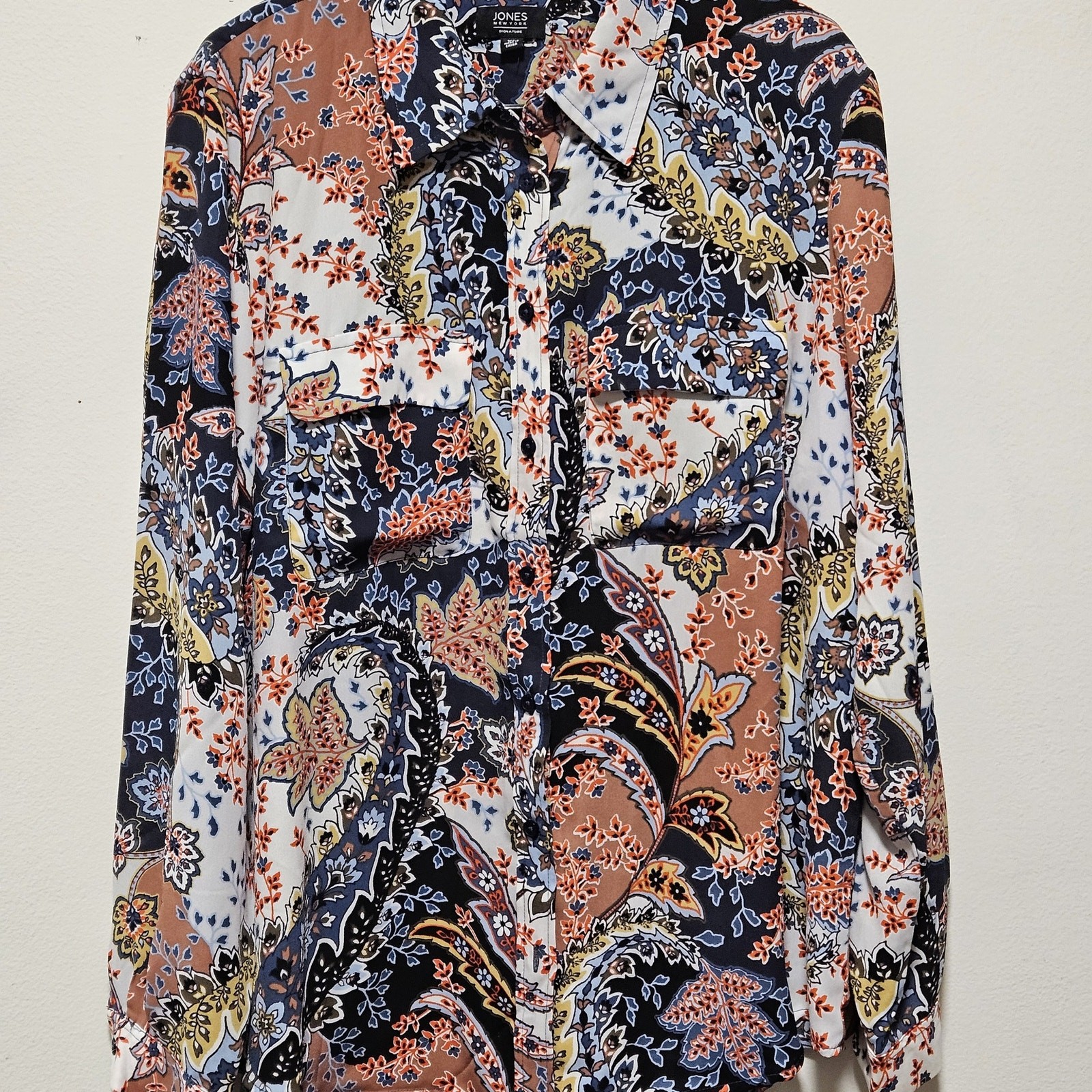 Jones New York Signature Paisley Floral Button Up Blouse Top XL Plus Jones New York Signature Paisley Floral Button Up Blouse Top XL Plus