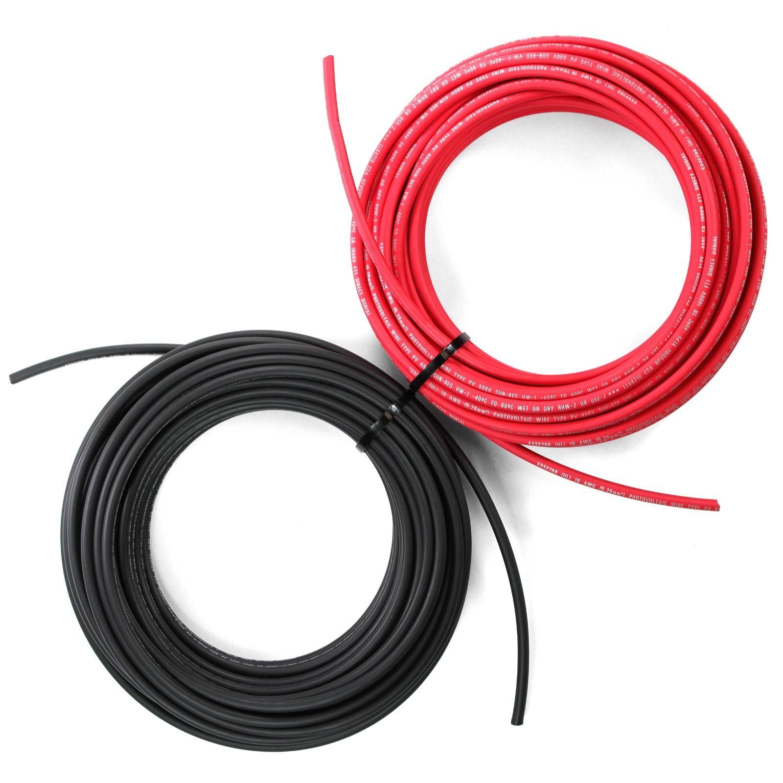 TEMCo 10 AWG Solar PV Wire 100 Ft Black + 100 Ft Red, Bare Copper - Made in USA