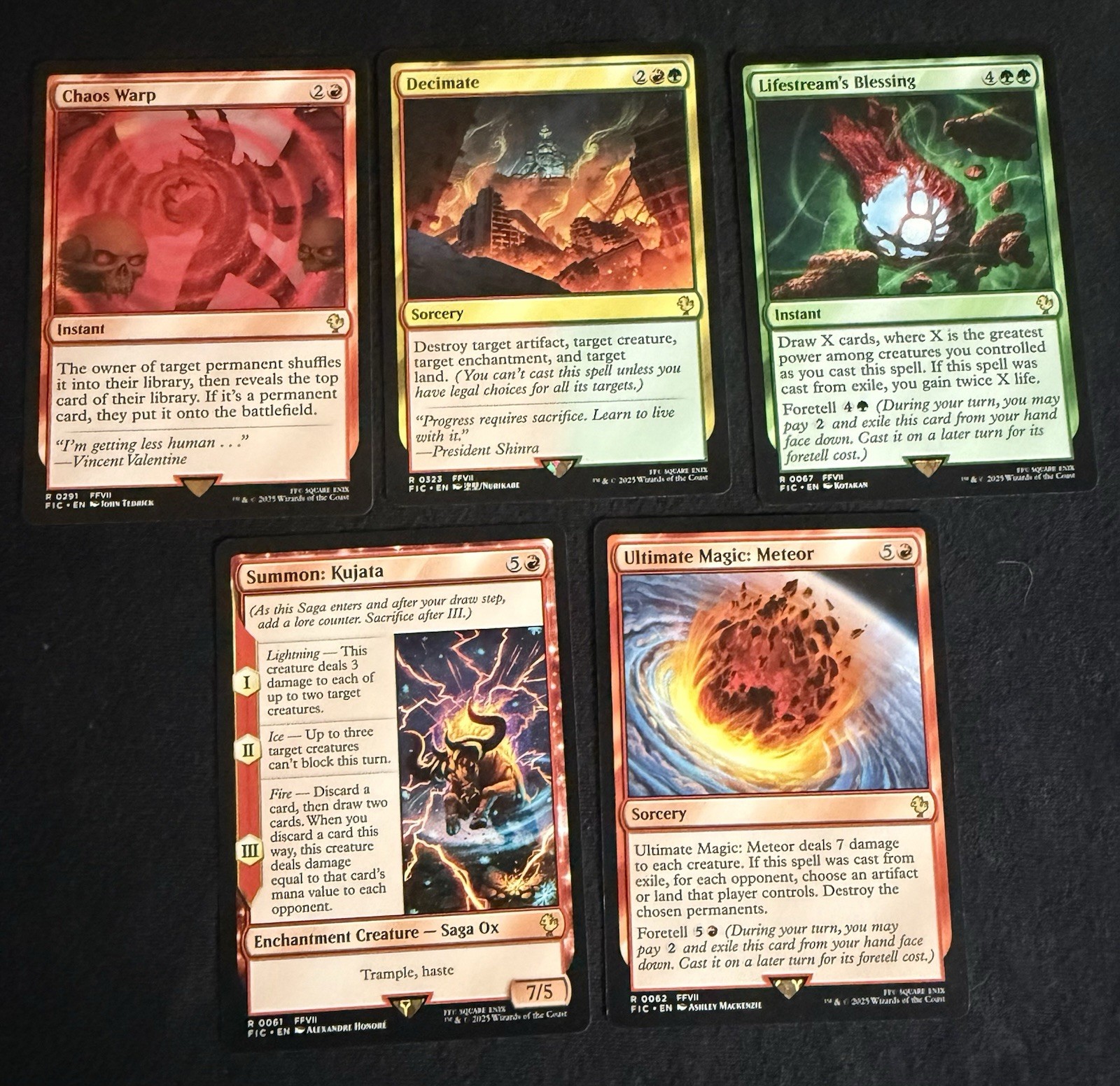 MTG Final Fantasy VII Rare Spell 5 Card Lot Chaos Warp Decimate Meteor FIC