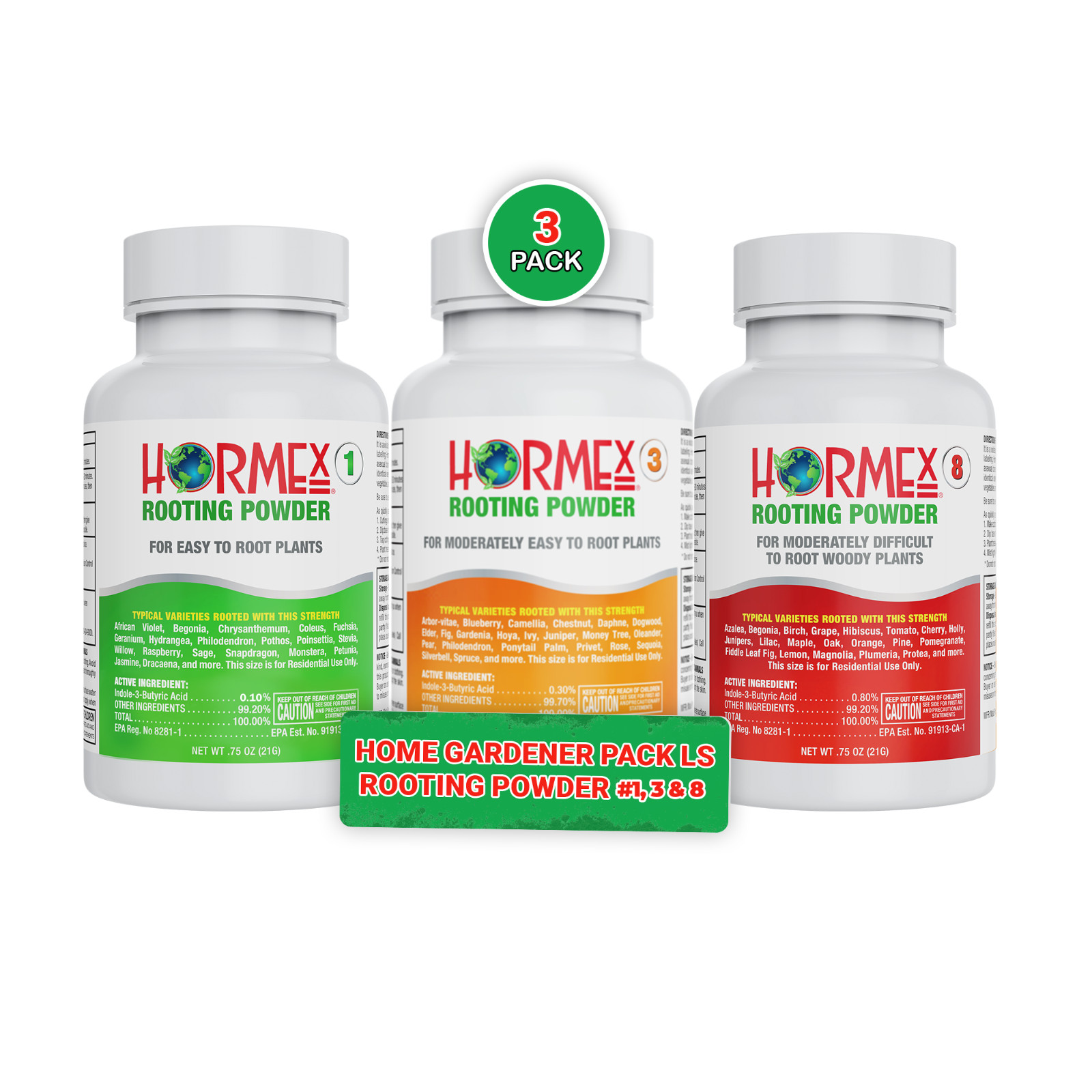 Hormex Rooting Powder #1, 3, 8 Pack - For Easy to Difficult to Root Plants - IBA Hormex Rooting Powder #1, 3, 8 Pack - For Easy to Difficult to Root Plants - IBA