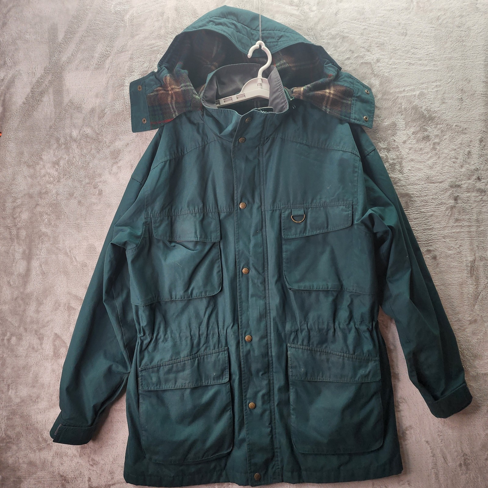 Vintage Eddie Bauer Wool-Lined Mountain Parka Men’s Large Teal Green Plaid