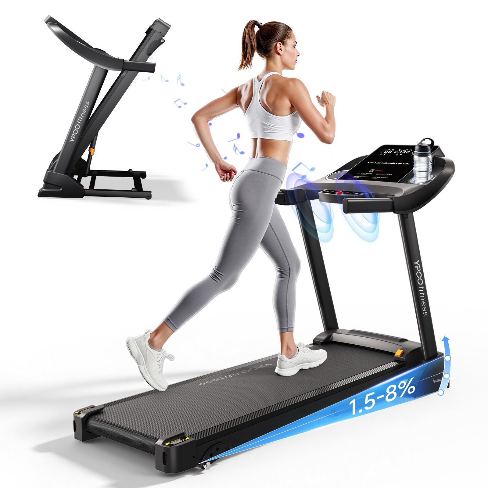 YPOO Treadmill with  0-8% Incline Foldable Treadmill for Home 8.0 MPH Treadmill