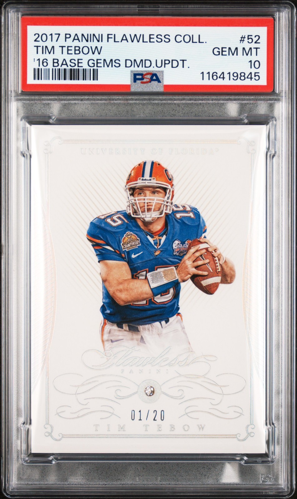 Tim Tebow 2016 Flawless National Treasures Diamond 1/20 #52 PSA 10 pop 1