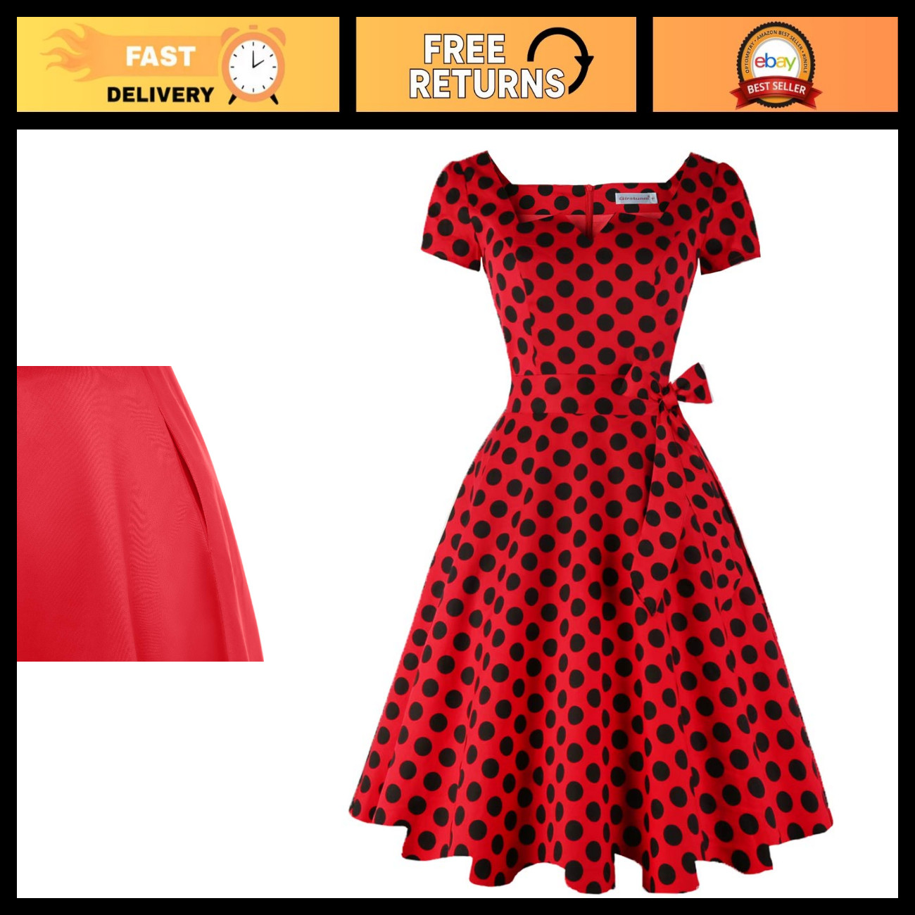 1950s Vintage Classic Cocktail Swing Dress for Parties, Retro Style, Size Option