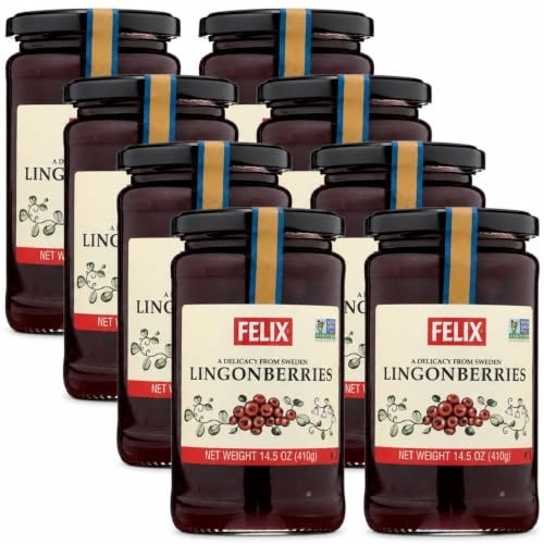 Sweet-Tart Wild Swedish Lingonberry Jam for Meatballs & Pancakes 14.5 oz 8-Pack
