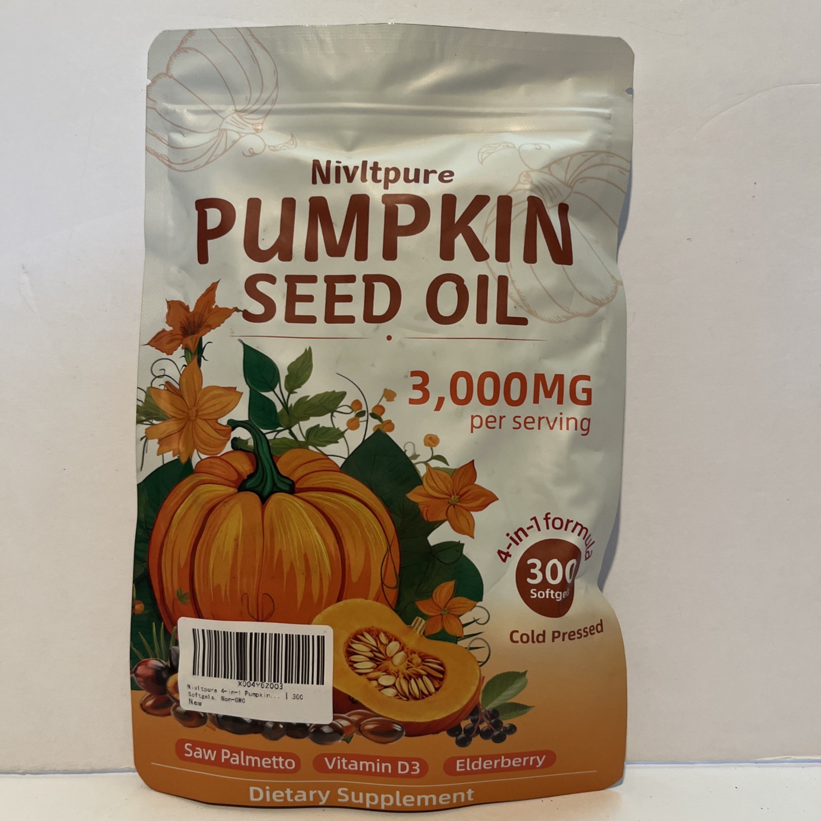 Nivltpure Pumpkin Seed Oil 3000mg Saw Palmetto Elderberry Cold Pressed Non-GMO Nivltpure Pumpkin Seed Oil 3000mg Saw Palmetto Elderberry Cold Pressed Non-GMO
