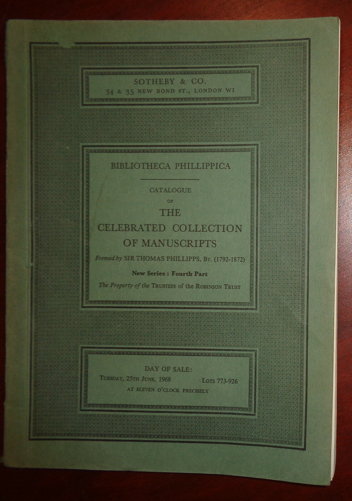 BIBLIOTHECA PHILLIPPICA ... MANUSCRIPTS, New Series, Fourth Part - Sotheby 1968 BIBLIOTHECA PHILLIPPICA ... MANUSCRIPTS, New Series, Fourth Part - Sotheby 1968