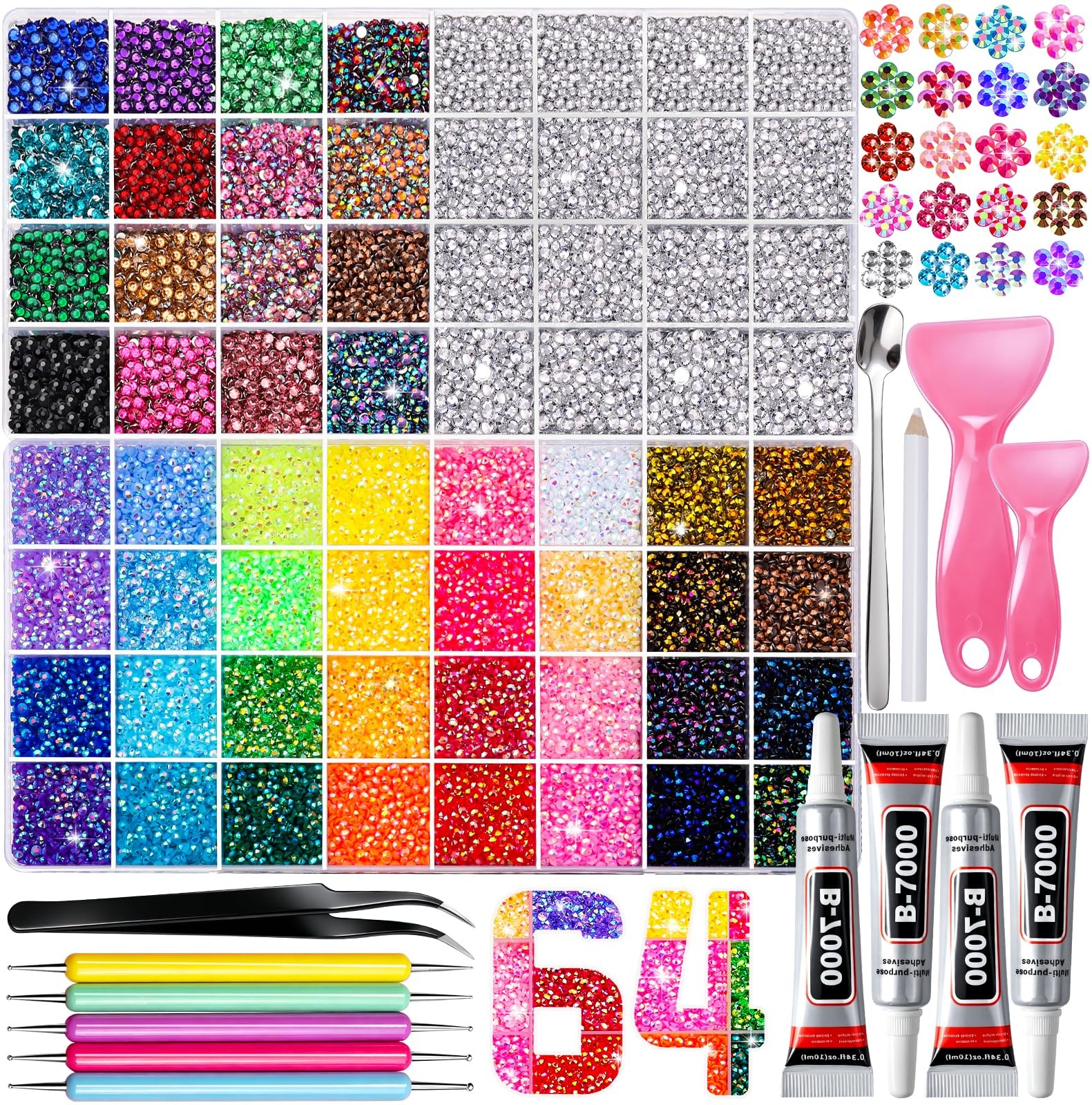 YGDZ 64 Grids Bedazzling Kit, 40000Pcs Jelly Resin Rhinestones for Diamond Ar... YGDZ 64 Grids Bedazzling Kit, 40000Pcs Jelly Resin Rhinestones for Diamond Ar...
