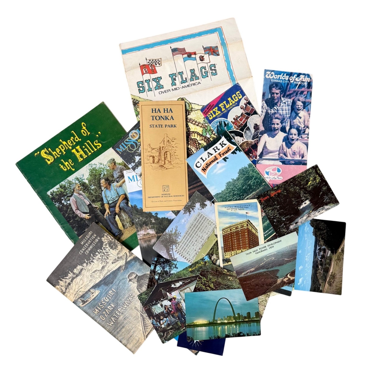 Vintage Missouri Travel Souvenirs Lot Six Flags Map Postcards Brochures Retro