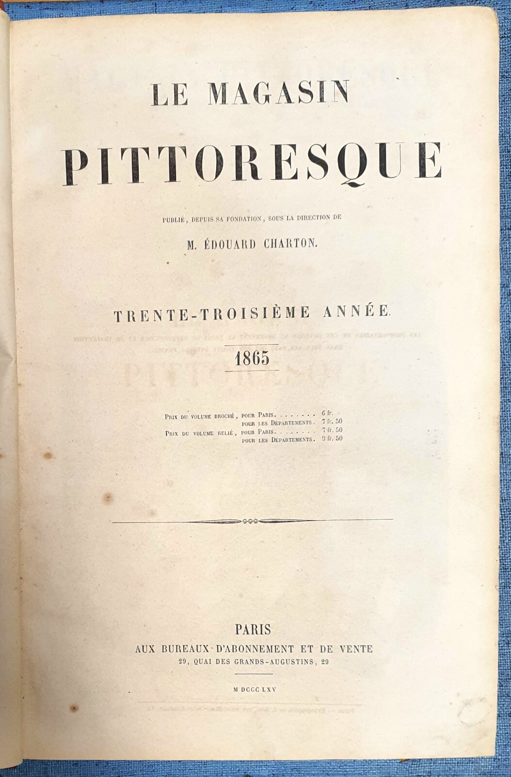 1865 Le Magasin Pittoresque French Illustrated Magazine Antique Book