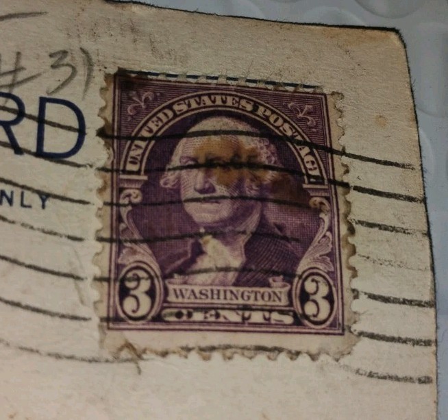 1932 Vintage Rare US 3 Cent George Washington Stamp With Postcard | Purple 