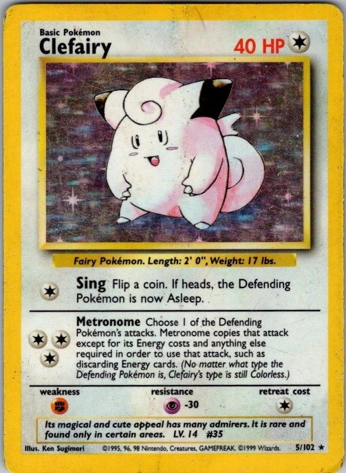 Clefairy 5/102 Base Set Rare MP Pokemon TCG Clefairy 5/102 Base Set Rare MP Pokemon TCG