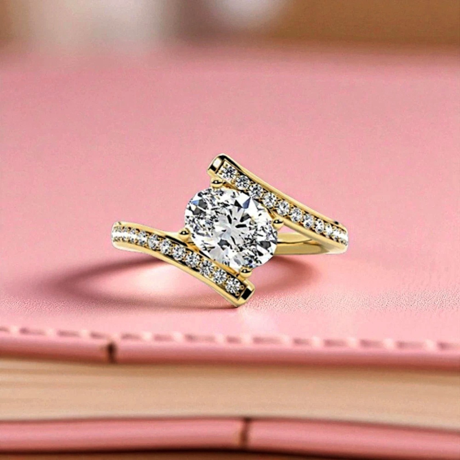 Certified White Diamond 4.00Cts. Oval Ring In Yellow Gold Finish - Tariff Free