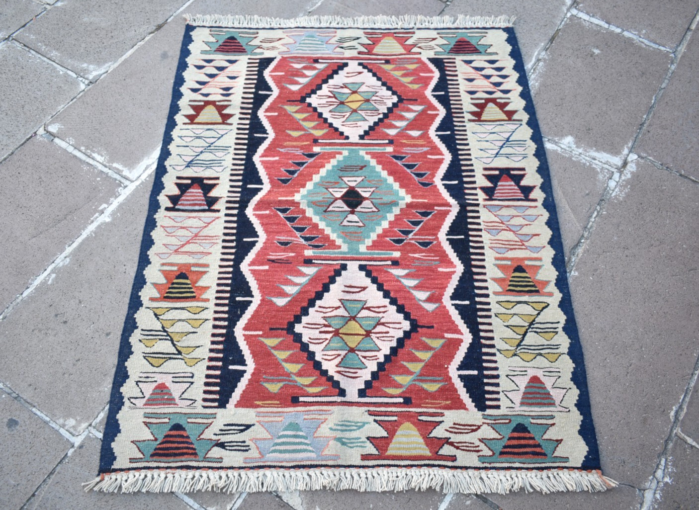 Turkish Rug 36\'\' x 47\'\' Anatolian Oushak Rug Flat Woven Natural Colors Wool Rug