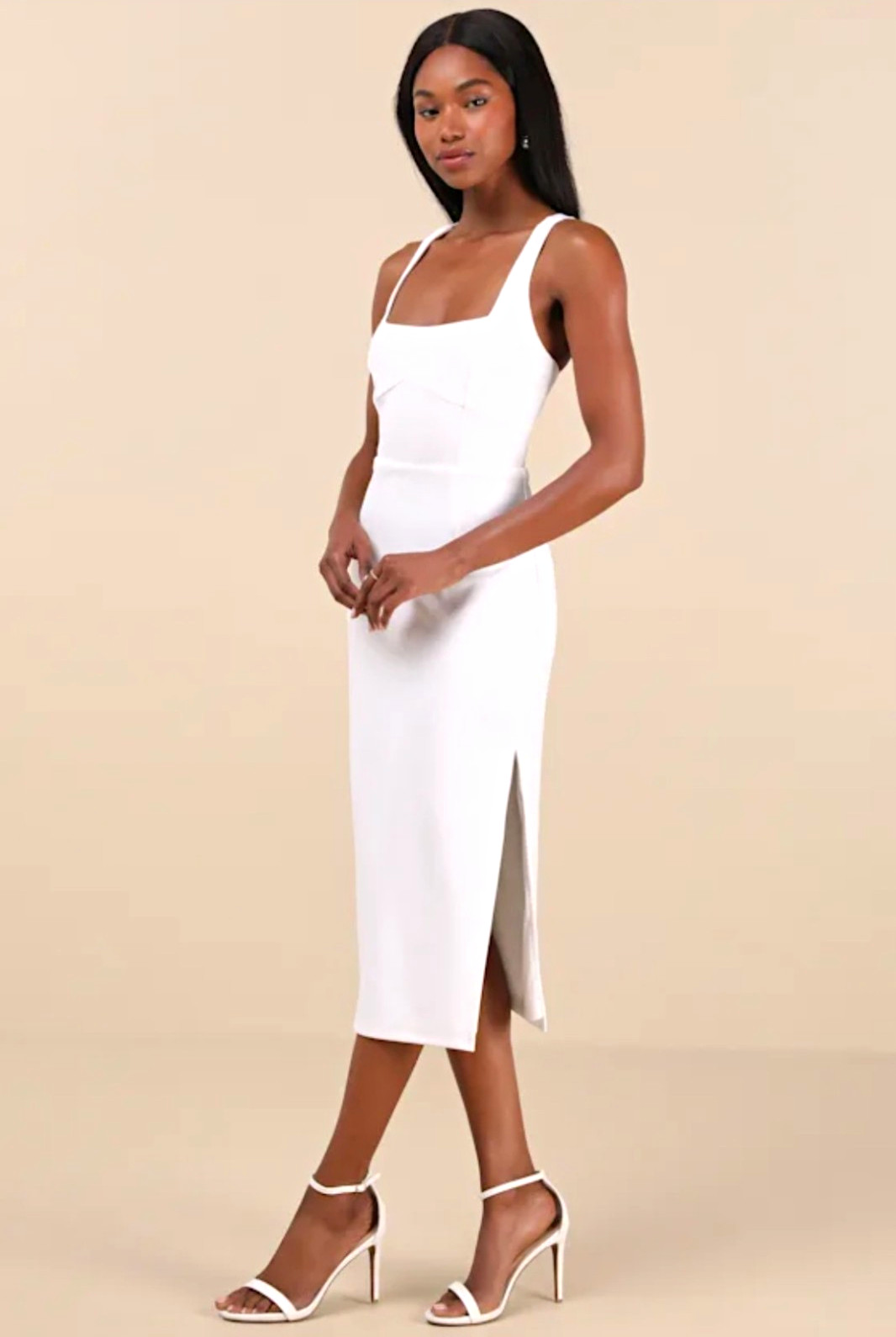 Lulus Because I Have You White Bodycon Midi Dress Size S NWOT Cut Label