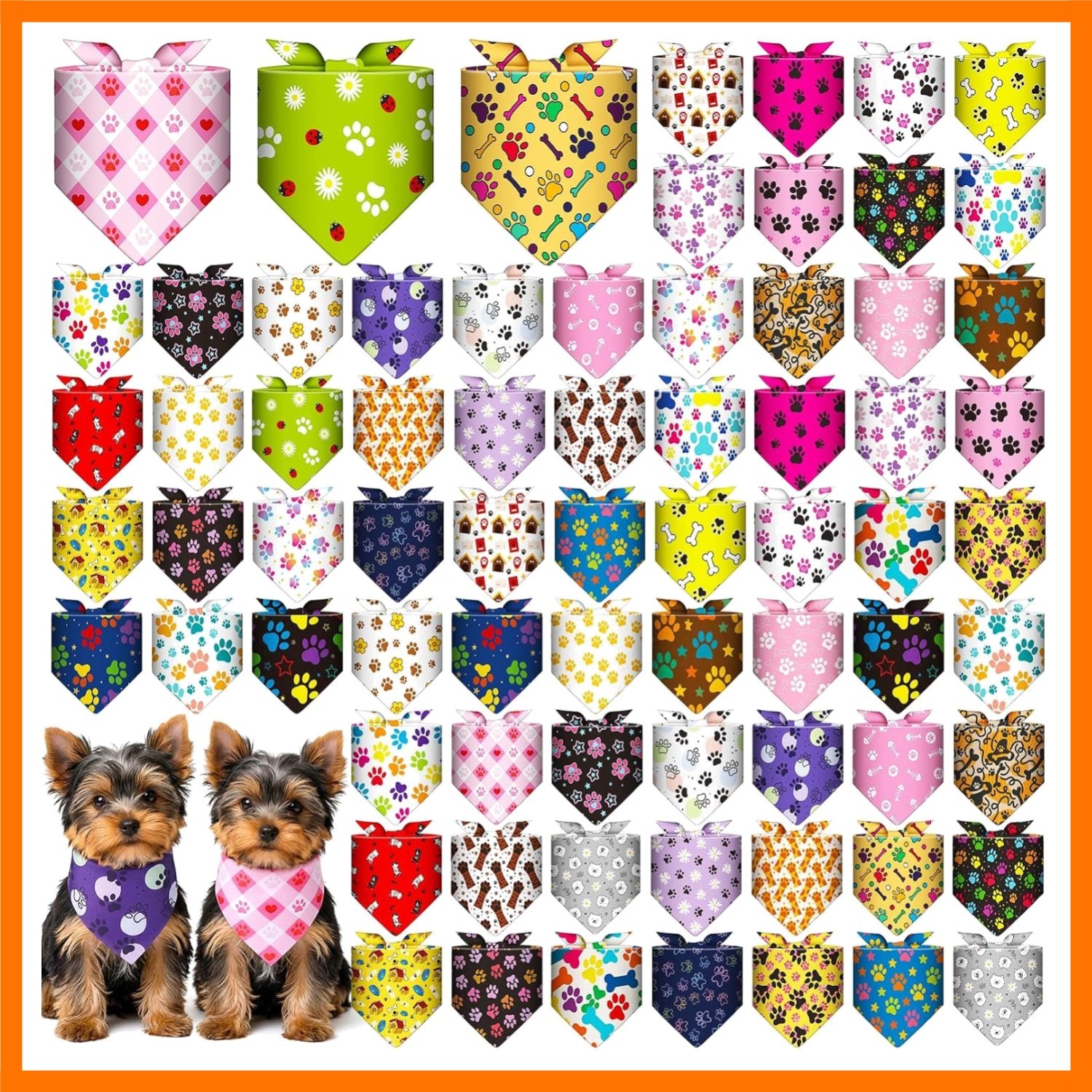 72 Pcs Pet Paw Dog Bandanas Bulk Paw Print Triangle Scarf Summer Cat Bibs Cut...