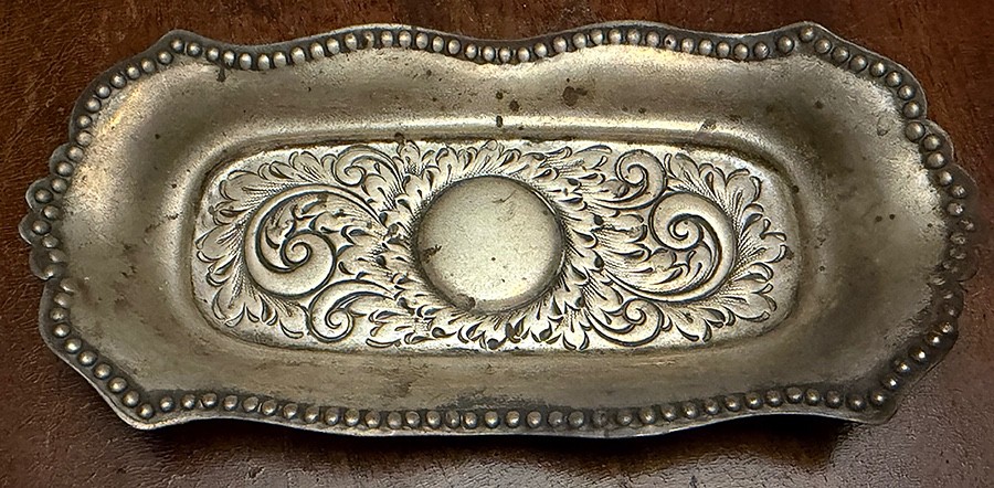 Antique Wm Linker Sterling Silver Repousse Pin Tray Victorian Scroll Dish 1906