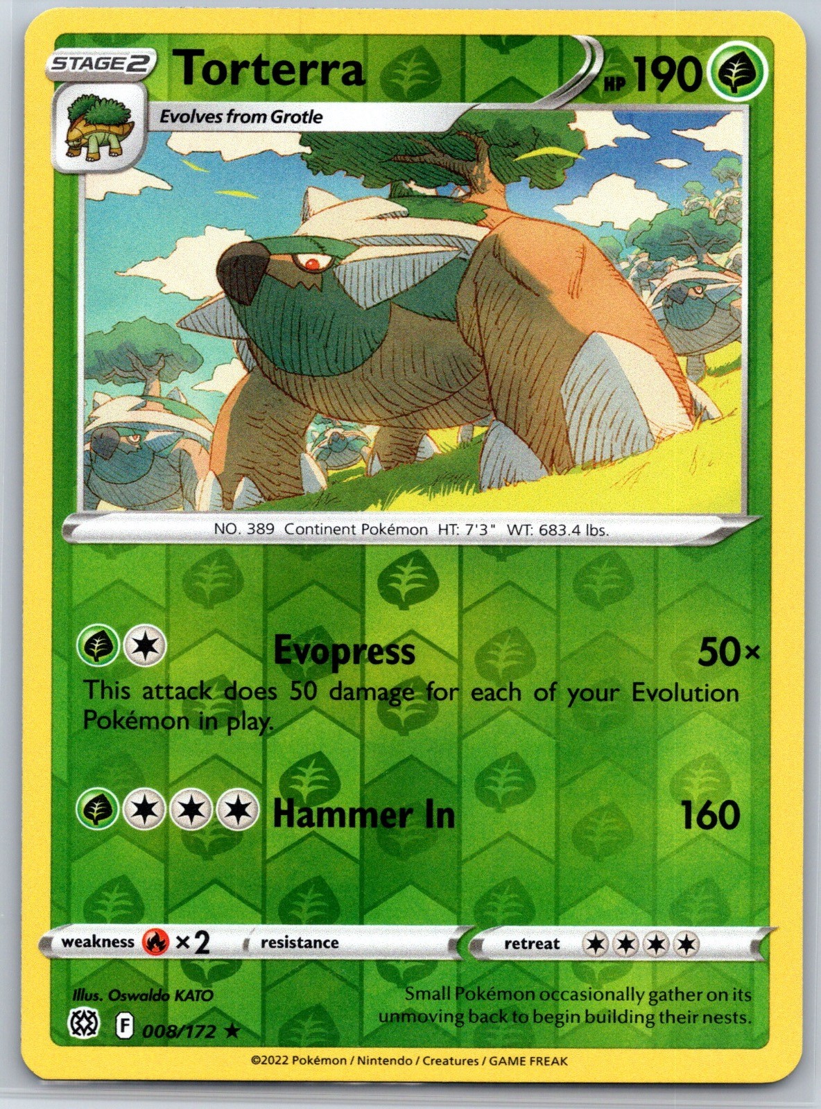 Torterra 008/172 Rare Brilliant Stars Pokemon Reverse Holo Near Mint