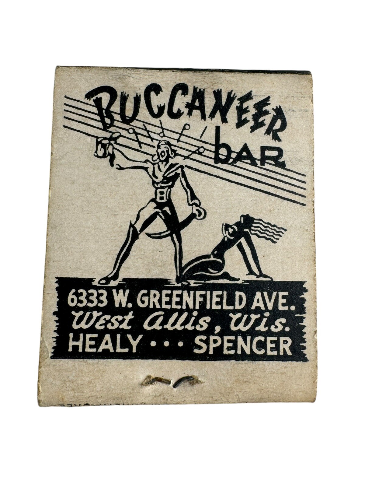 RARE 1940\'s BUCCANEER BAR West Allis Wisconsin FULL Matchbook HEALY SPENCER