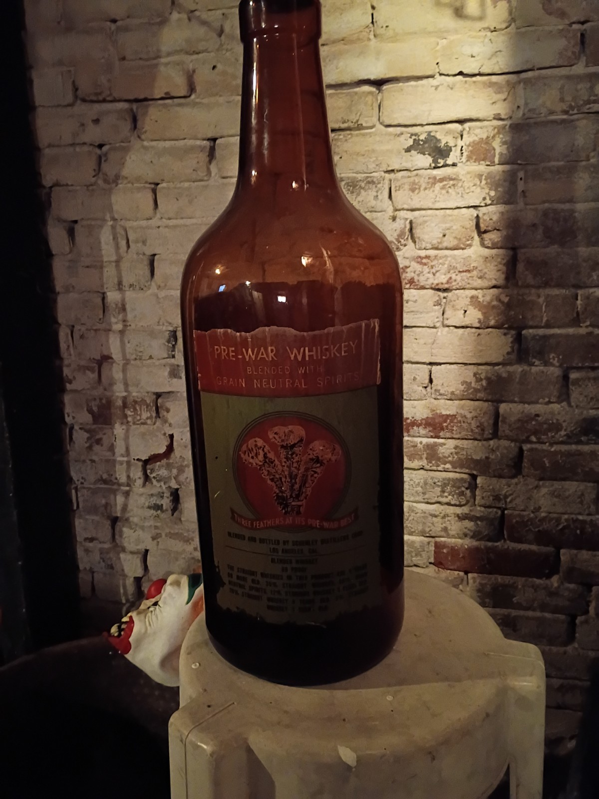 vintage oversized store display bottle for Three Feathers Blended Whiskey vintage oversized store display bottle for Three Feathers Blended Whiskey