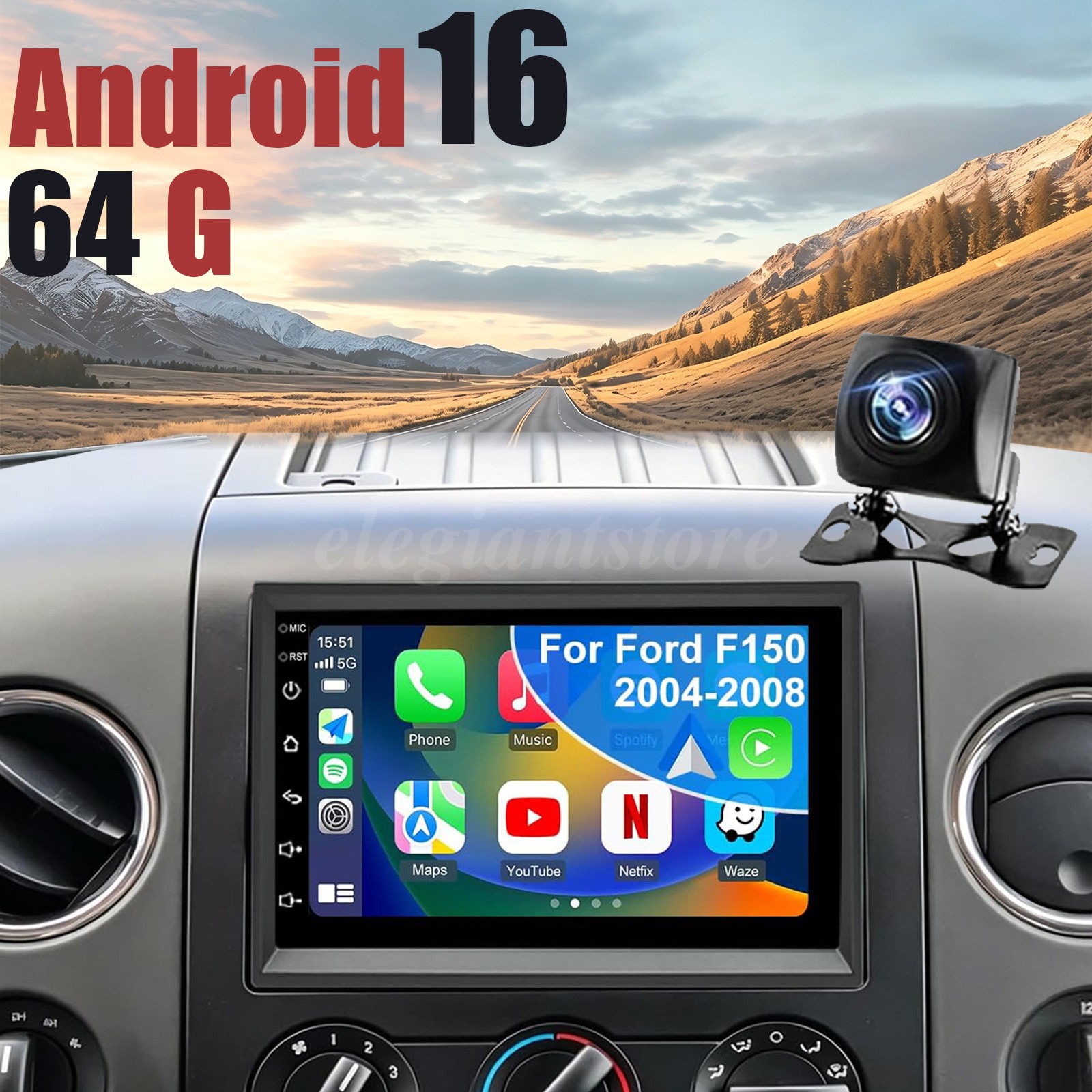 64G Android 16 For 2004-2008 Ford F-150 F150 Stereo Radio Carplay GPS 64G Cam