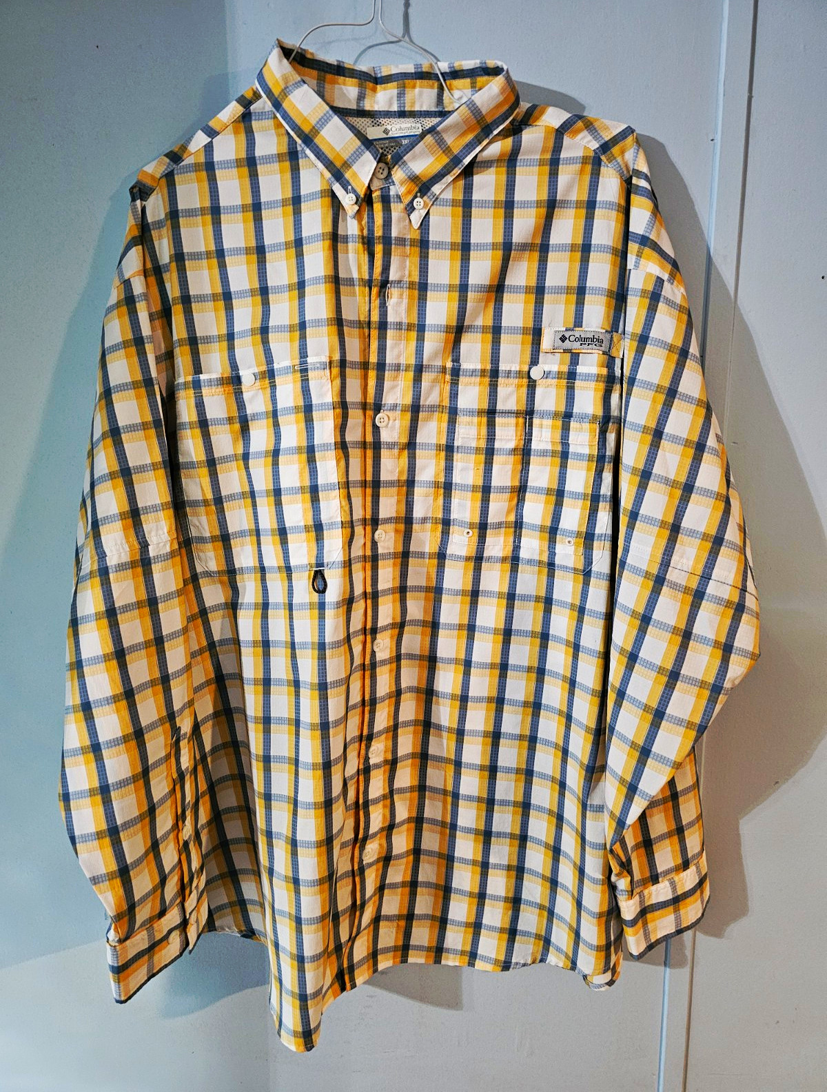 Columbia PFG Omni-Shade Men\'s 2XL Regular Plaid Button-Down Shirt Pockets