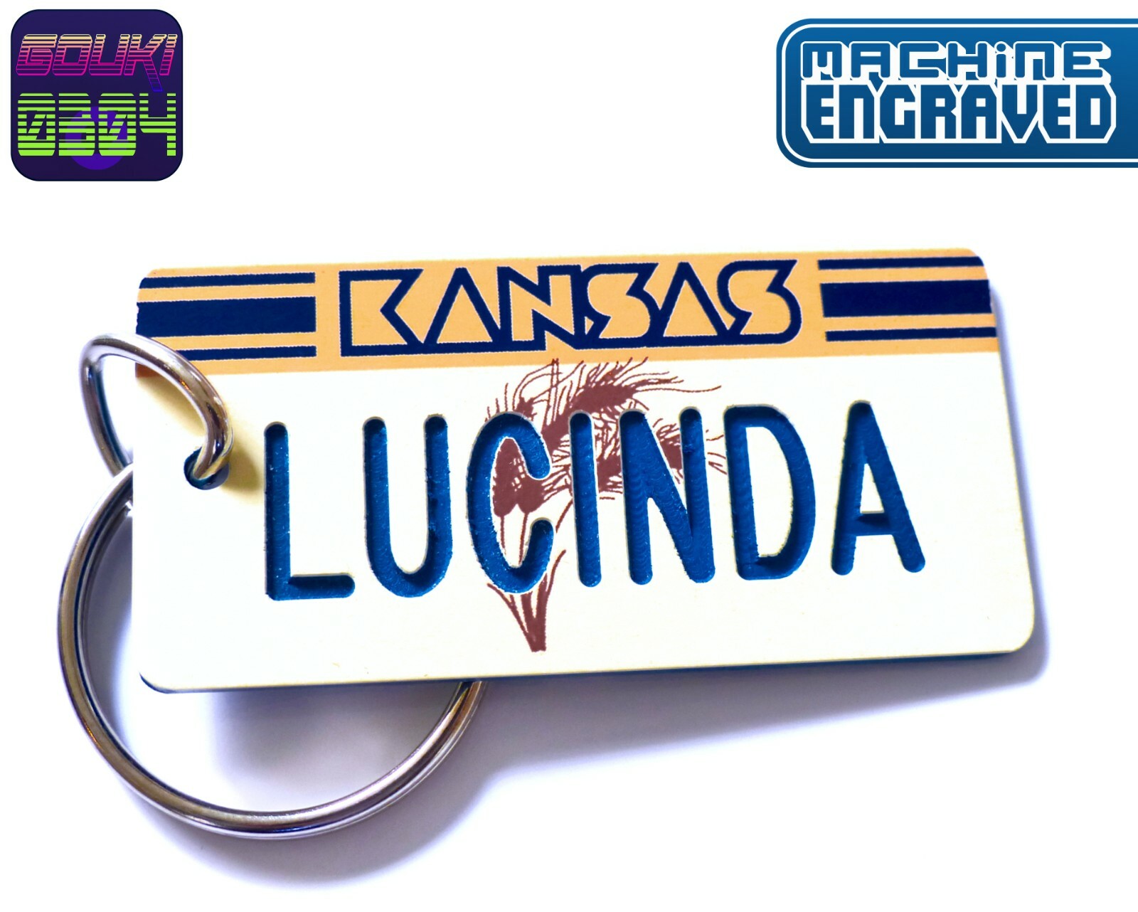 Personalized Kansas Keychain - License Plate Tag - Custom Engraved - Vintage