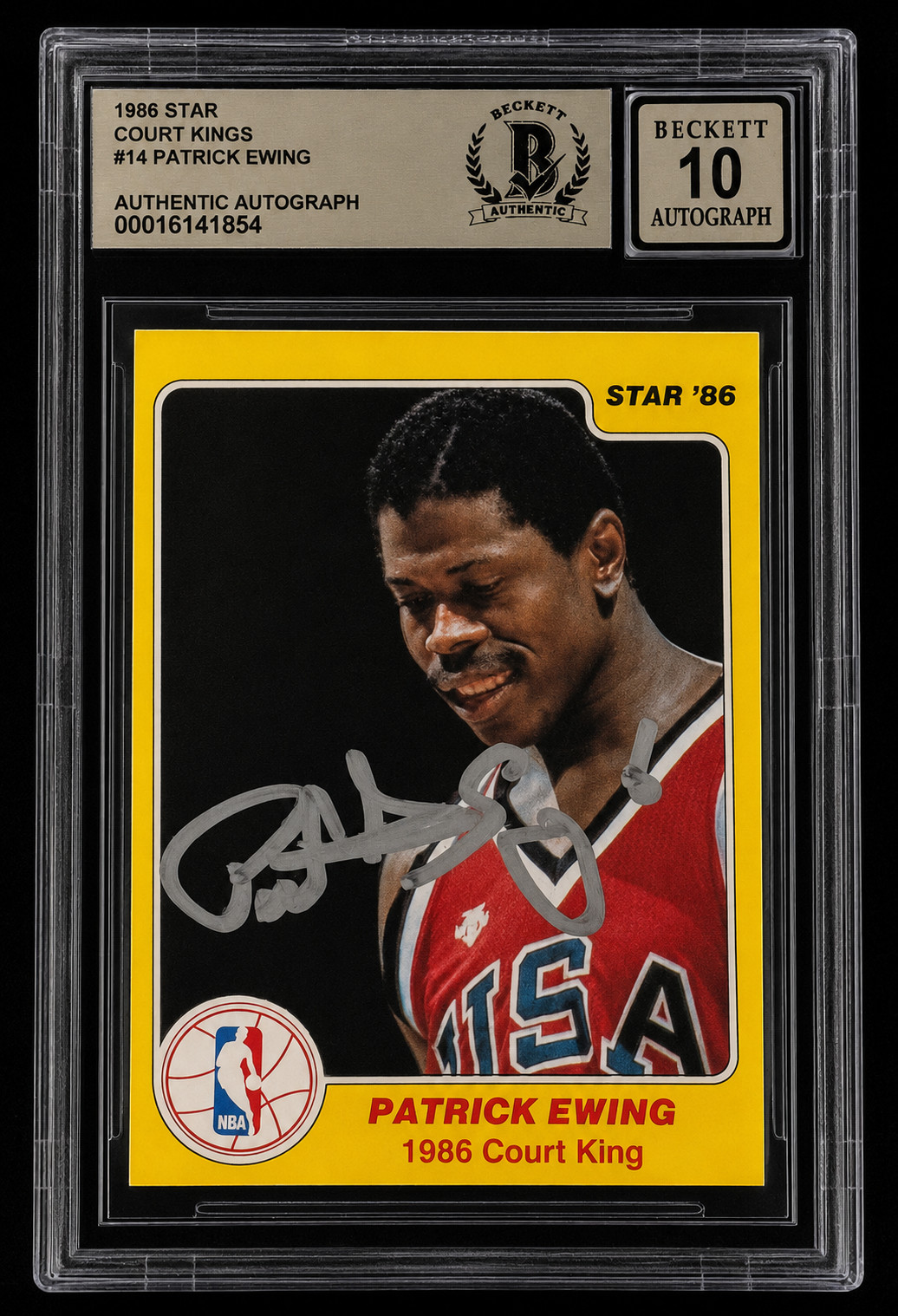 Signed Patrick Ewing 1985-86 Star #14 USA Rookie Card RC Auto Beckett BGS 10