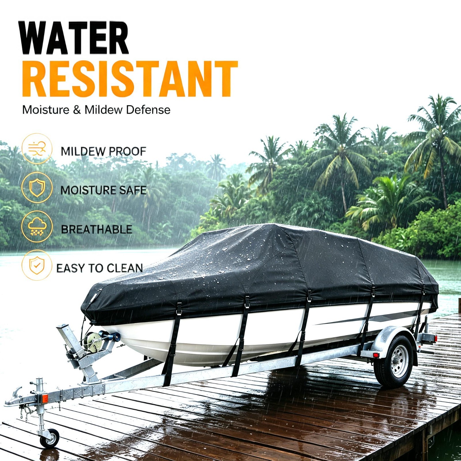 17-19ft Heavy Duty Boat Cover UV Trailerable Fishing Ski Bass V-Hull Runabouts