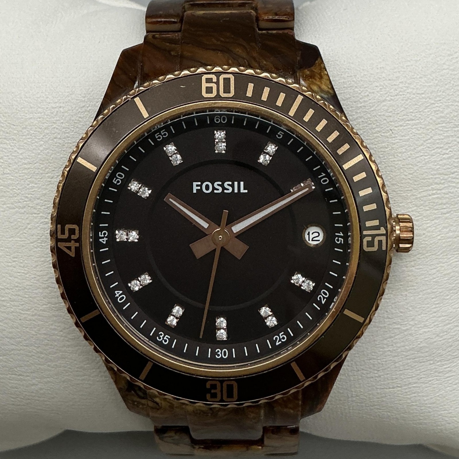 Fossil Stella Womens Watch 38mm Brown Dial Date ES-3088 New Battery 6.5\