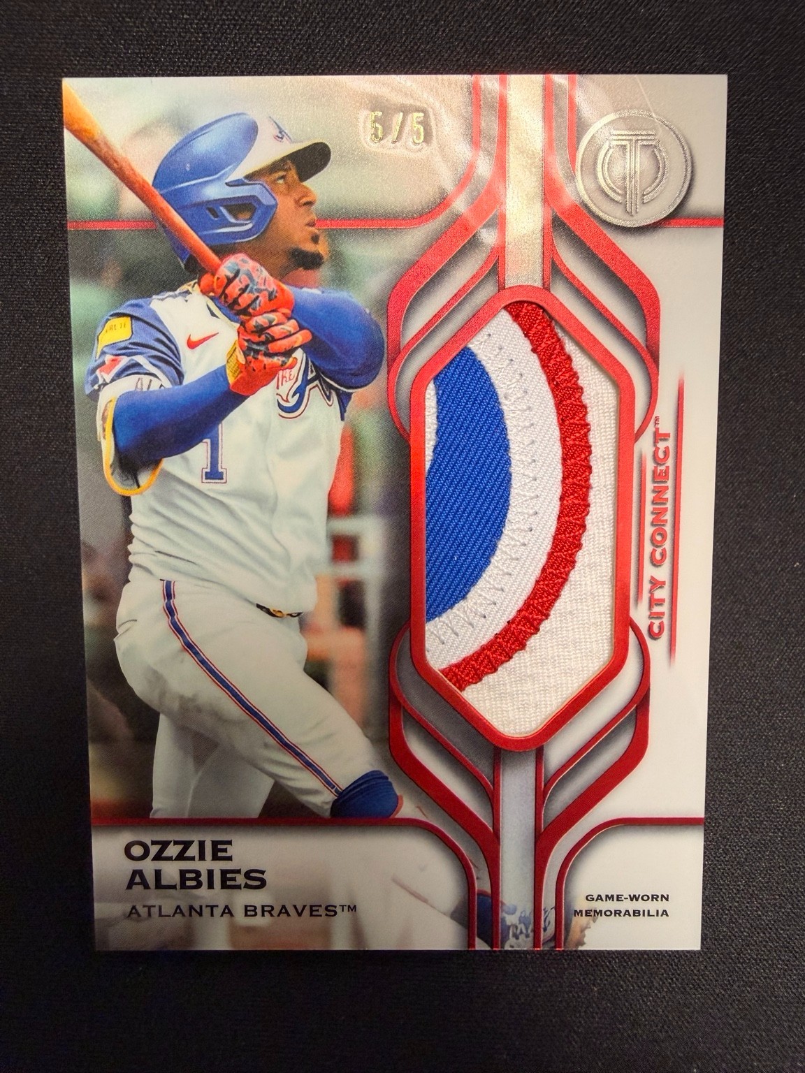 2026 Topps Tribute Ozzie Albies Tributaries Game-Worn 3-Color Patch 5/5 BOOKEND 2026 Topps Tribute Ozzie Albies Tributaries Game-Worn 3-Color Patch 5/5 BOOKEND