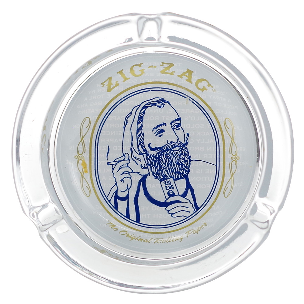 Zig-Zag Classic Glass Ashtray Thick Round Logo Tabletop Collectible 3.75in New
