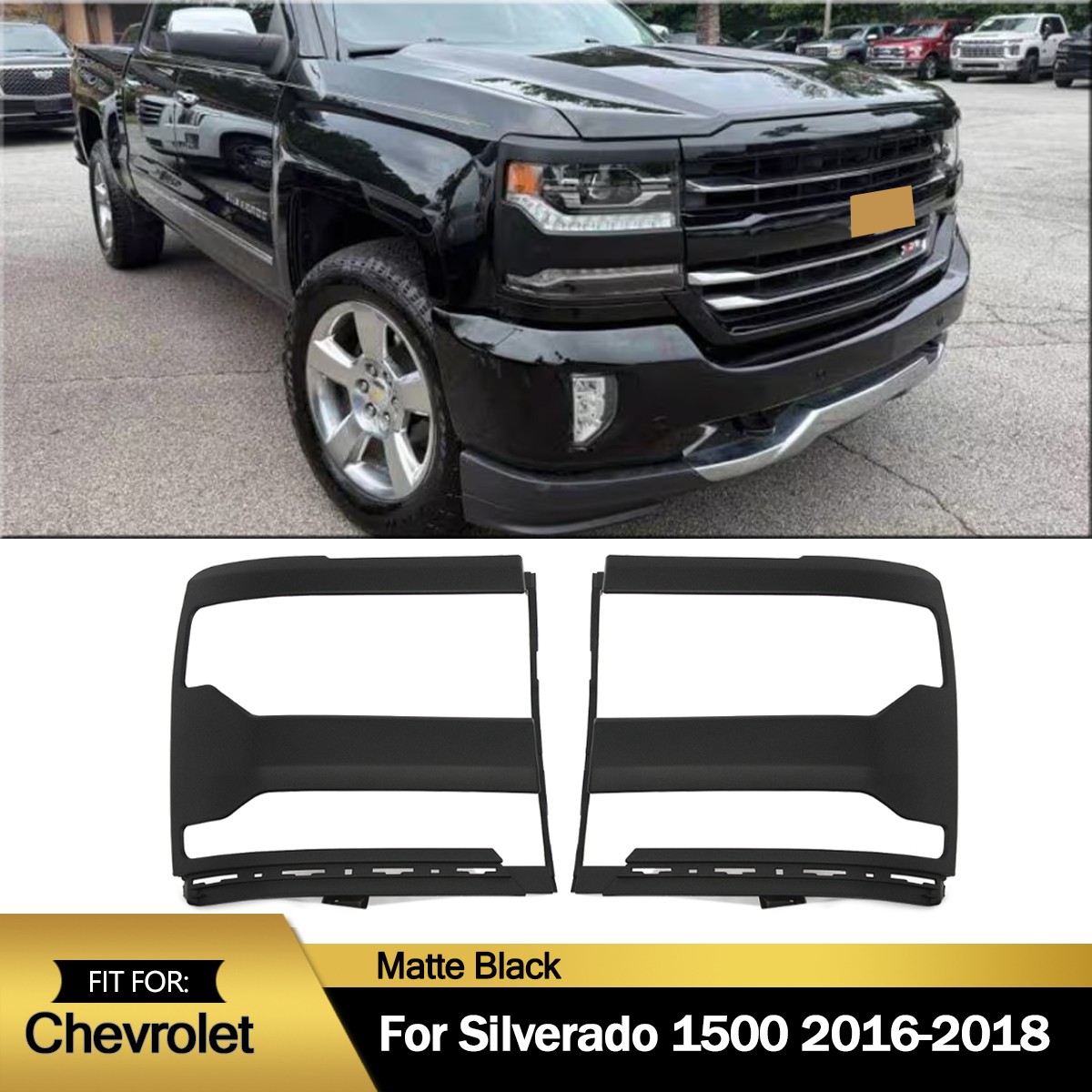 2x Front Headlight Trim Bezel Covers For Chevrolet Silverado 1500 2016 2017 2018