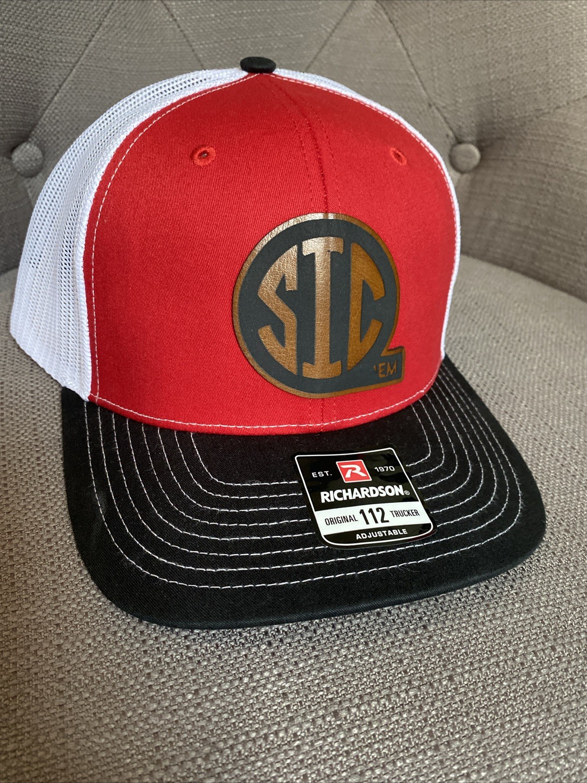 Sic Em Bulldogs Dawgs  leather patch richardson 112 Snapback Hat