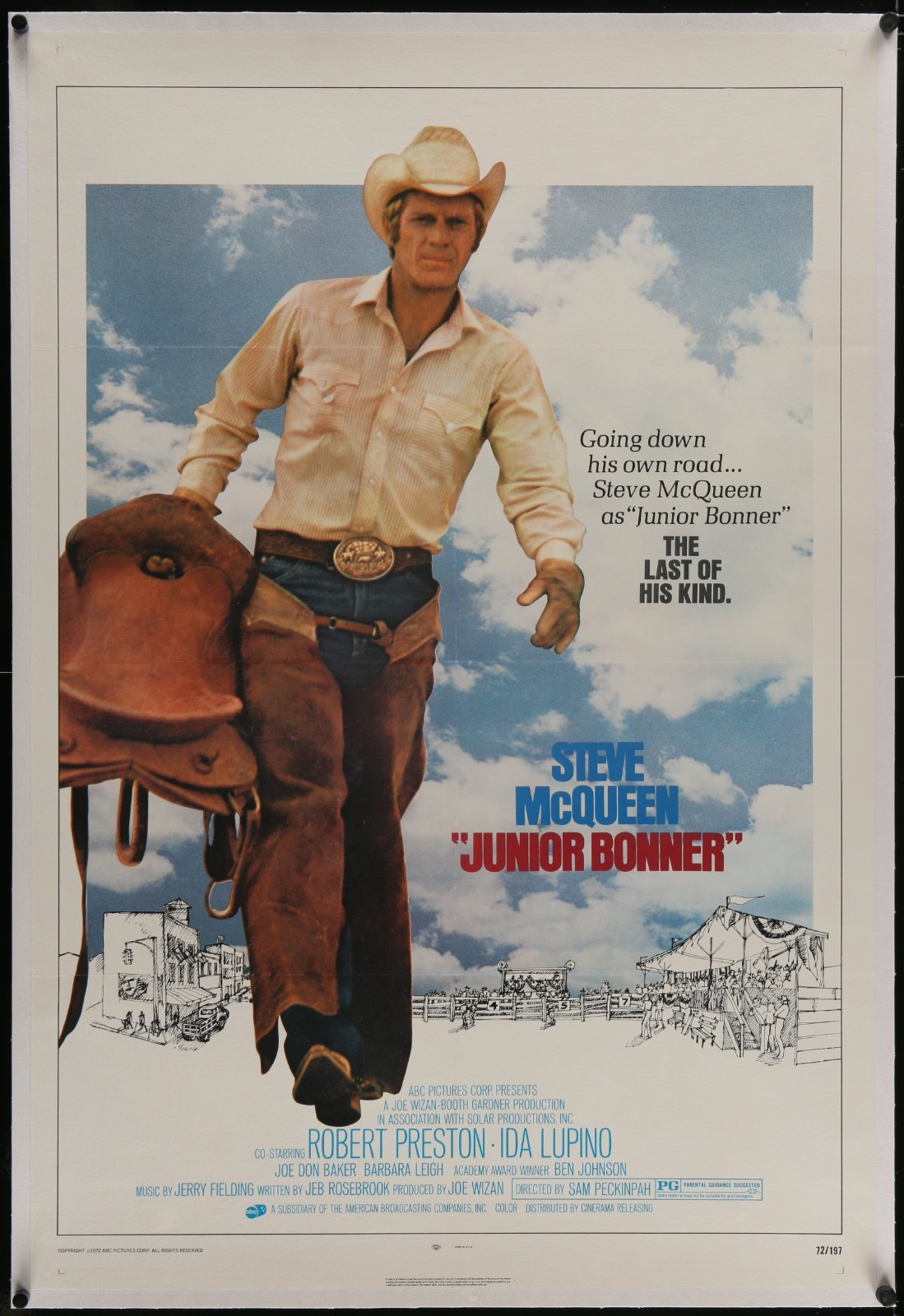 Junior Bonner 1972 Original Movie Poster Linen Steve McQueen Sam Peckinpah 27x41