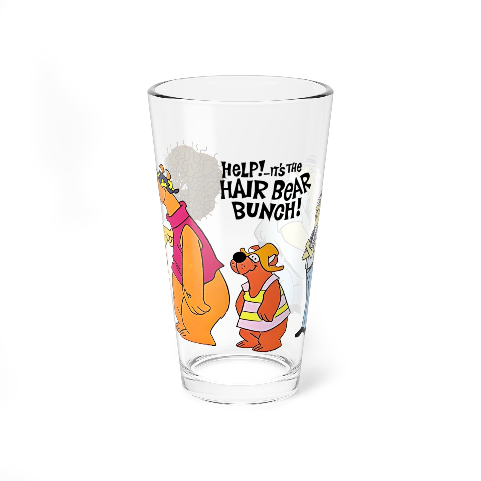 Help... It\'s the Hair Bear Bunch Mixing Glass, 16oz, 70s Cartoons