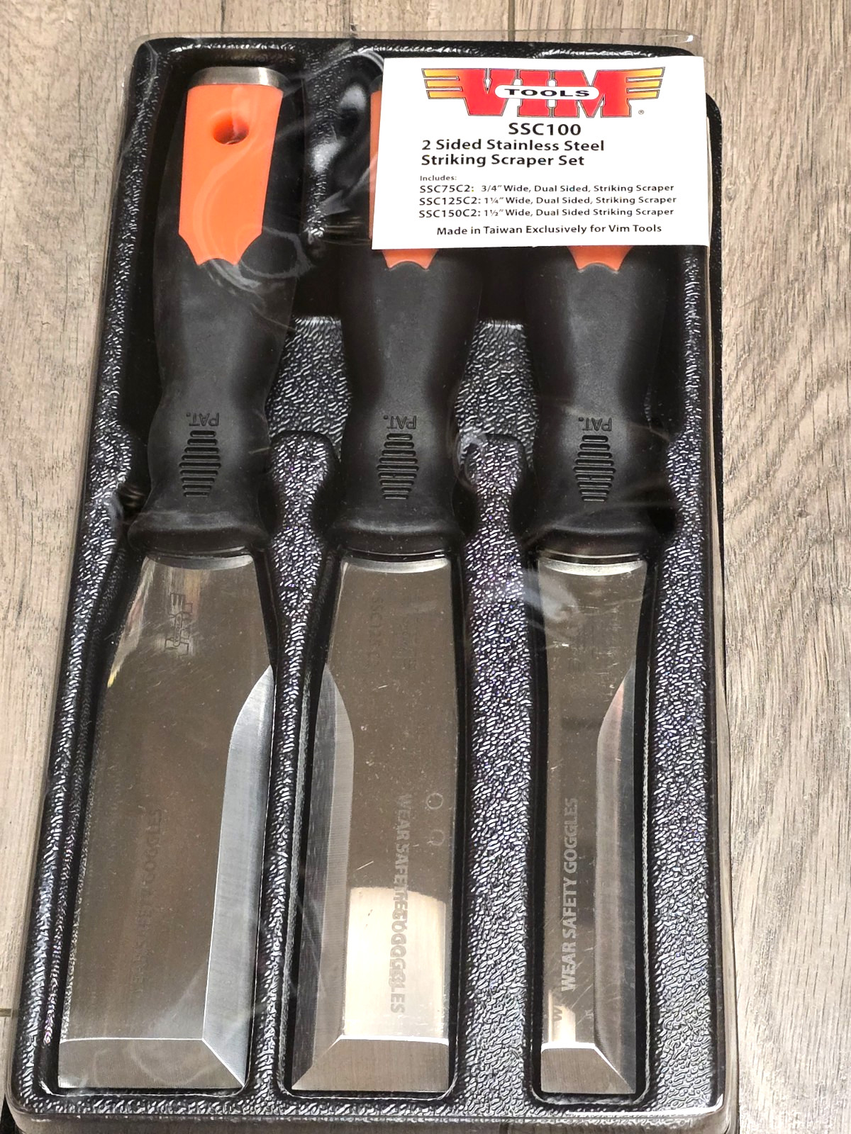 VIM 3pc Heavy Duty Stainless Steel Striking Scraper Set, Orange #SSC100