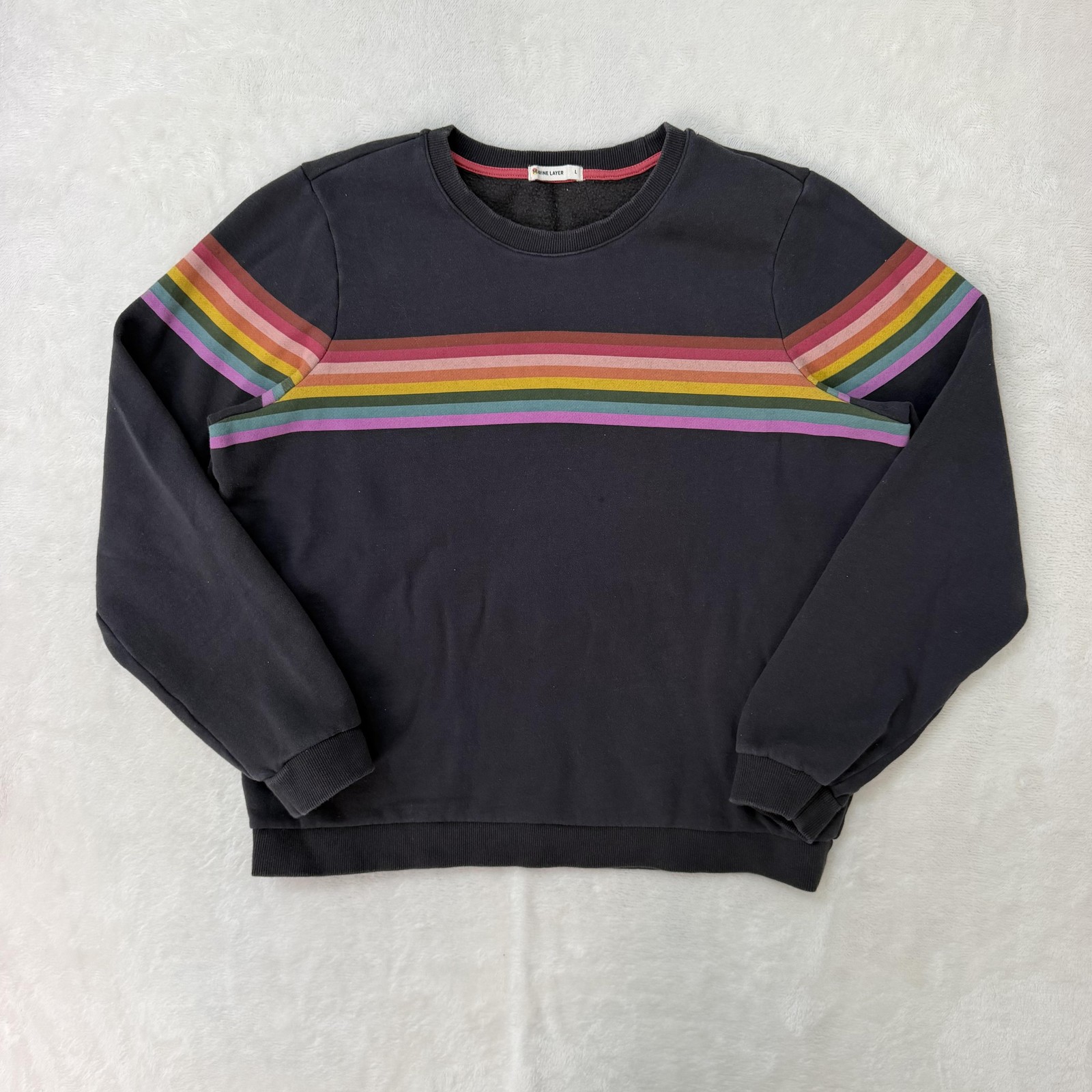 Marine Layer Sweatshirt Womens Large Gray Rainbow Stripe Crewneck Pullover Marine Layer Sweatshirt Womens Large Gray Rainbow Stripe Crewneck Pullover