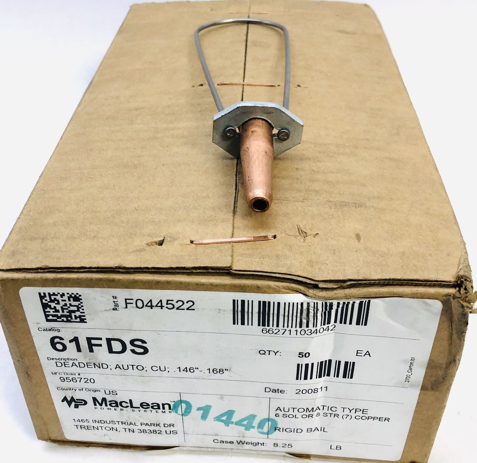 BOX OF 50 MACLEAN POWER SYSTEM WIRE CONDUCTOR 61FDS 6 SOL / 8 STR (7) COPPER BOX OF 50 MACLEAN POWER SYSTEM WIRE CONDUCTOR 61FDS 6 SOL / 8 STR (7) COPPER
