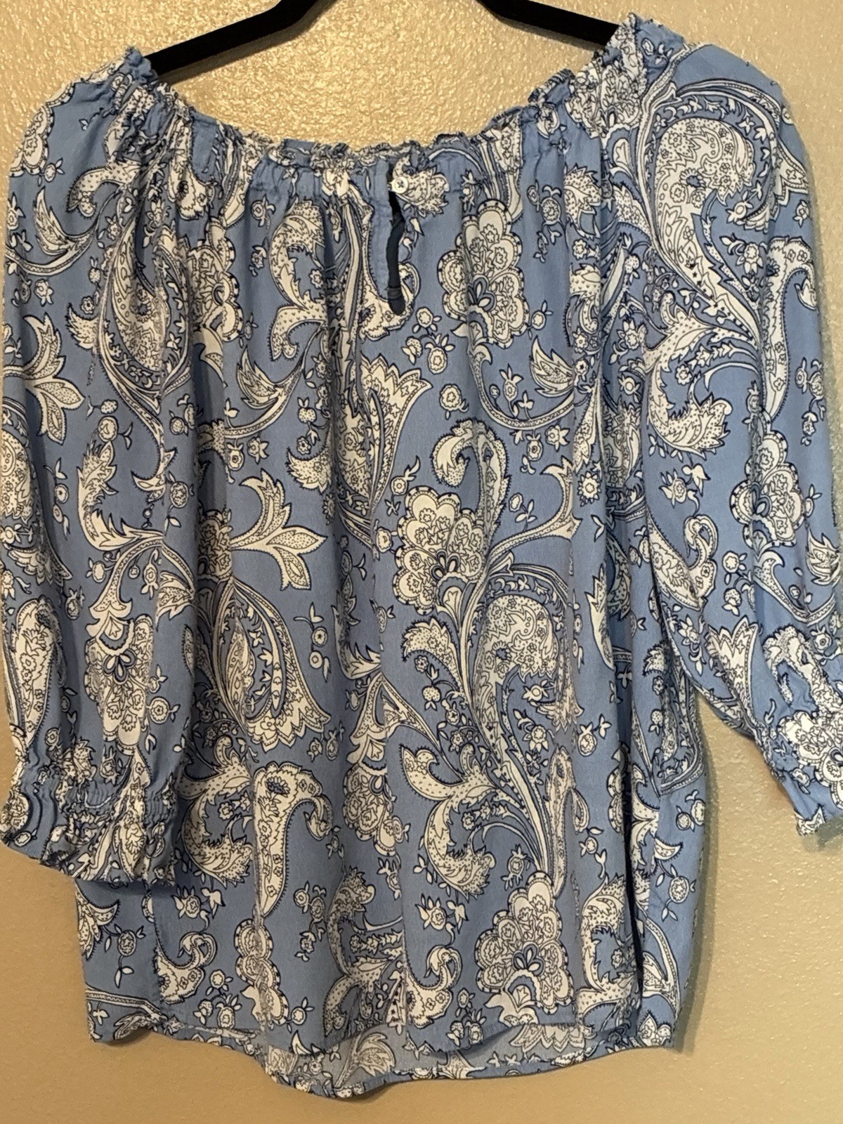Talbots Blue Paisley Poet Sleeve Top Size M