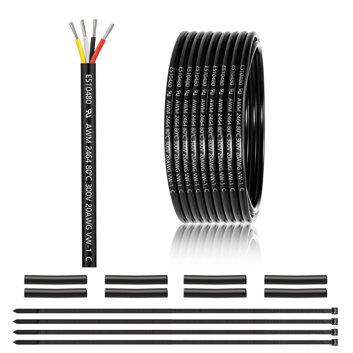 22 Gauge 4 Conductor Electrical Wire 25FT, UL 2464 22 AWG 4 Wire Cable